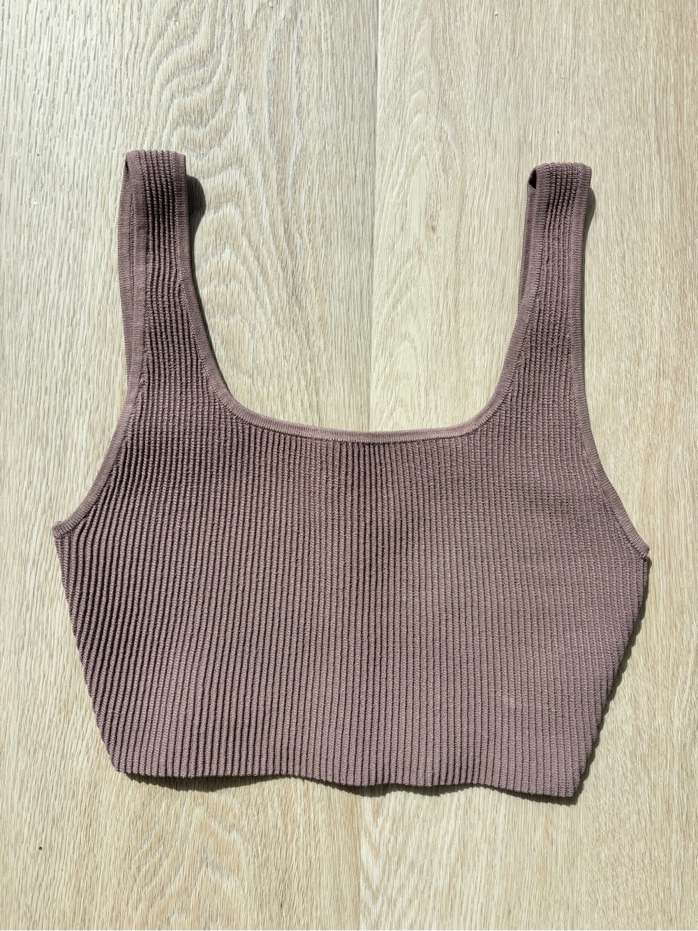 Babaton Ribbed Scoop Neck Crop Top - Mauve / Taupe